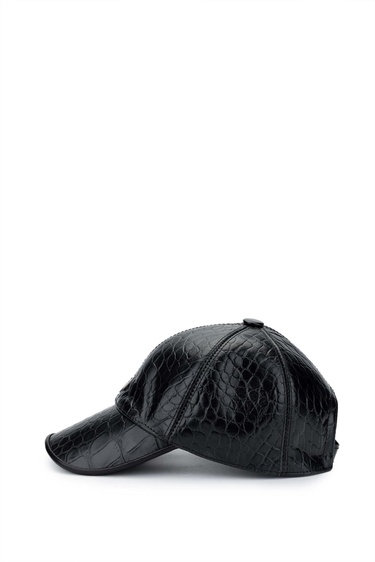  Tamer Tanca Erkek Hakiki Deri Siyah Kroko Beyzbol Şapka