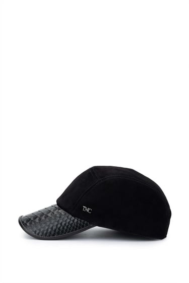  Tamer Tanca Erkek Hakiki Deri Siyah Süet Beyzbol Şapka