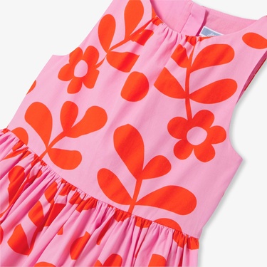  Jacadi Paris Kız Çocuk Çiçek Motifli Kolsuz Poplin Elbise