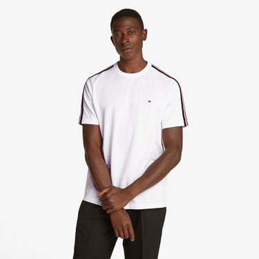  Tommy Hilfiger Global Stripe Tape Erkek Beyaz T-Shirt