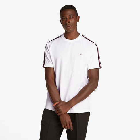  Tommy Hilfiger Global Stripe Tape Erkek Beyaz T-Shirt