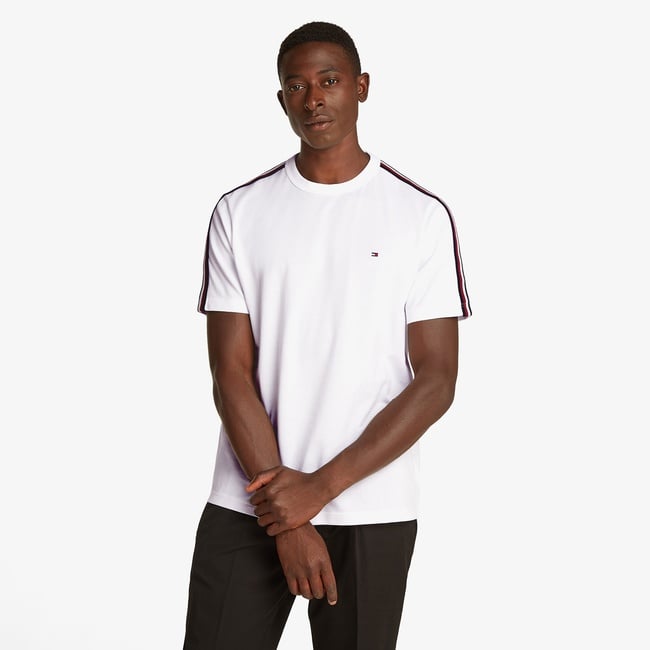  Tommy Hilfiger Global Stripe Tape Erkek Beyaz T-Shirt