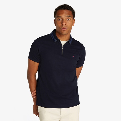 Tommy Hilfiger Mercerised Pique Zip Reg Erkek Mavi Polo