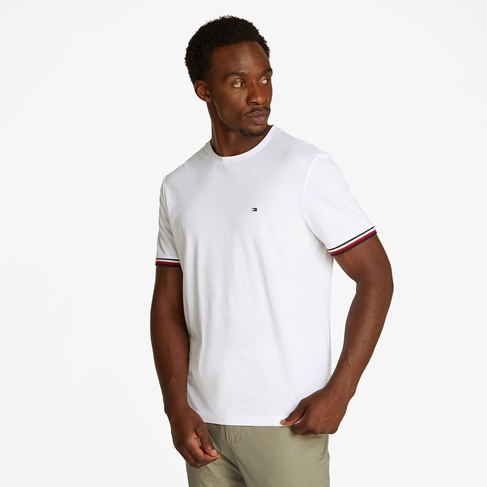  Tommy Hilfiger Global Stripe Cuff Erkek Beyaz T-Shirt