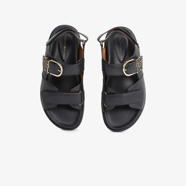  Tommy Hilfiger Leather Sporty Kadın Siyah Sandalet