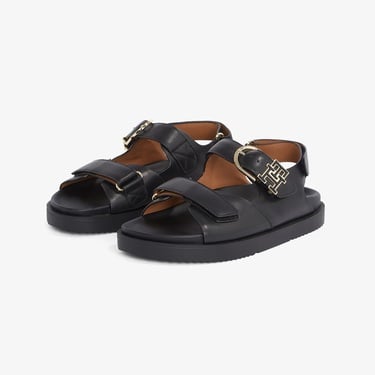  Tommy Hilfiger Leather Sporty Kadın Siyah Sandalet