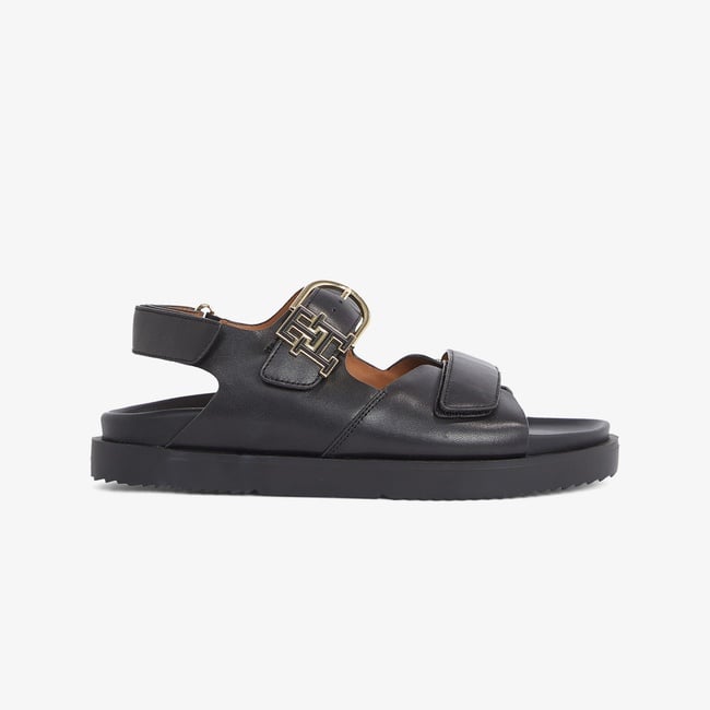  Tommy Hilfiger Leather Sporty Kadın Siyah Sandalet