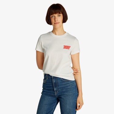  Tommy Jeans Reg Tj Bubble Kadın Beyaz T-Shirt