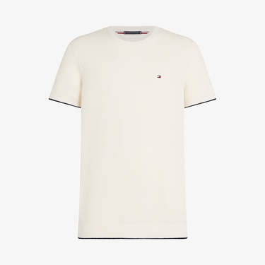  Tommy Hilfiger Tipped Structure Knitted Erkek Beyaz T-Shirt