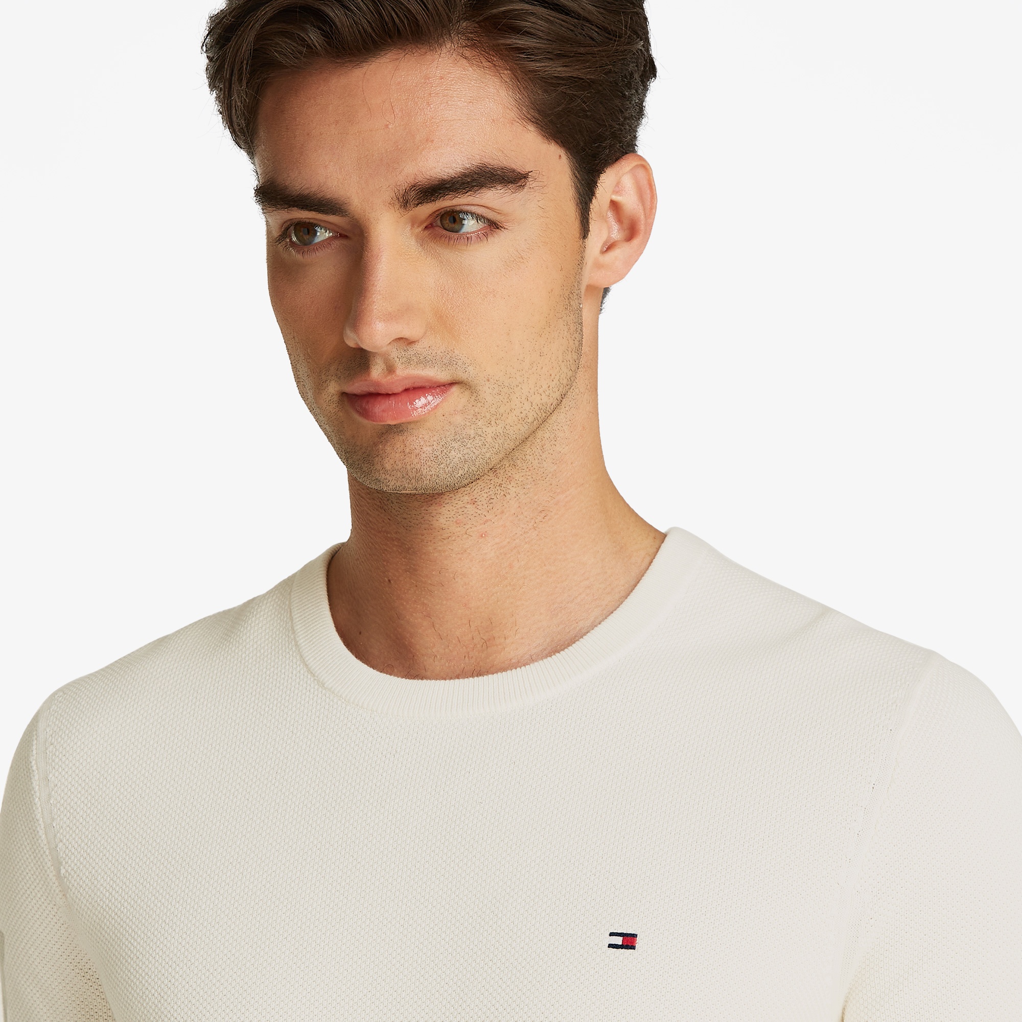 Tommy Hilfiger Tipped Structure Knitted Erkek Beyaz T-Shirt