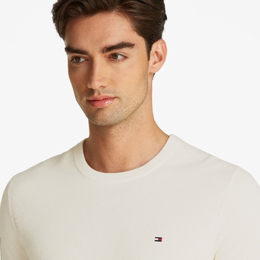  Tommy Hilfiger Tipped Structure Knitted Erkek Beyaz T-Shirt