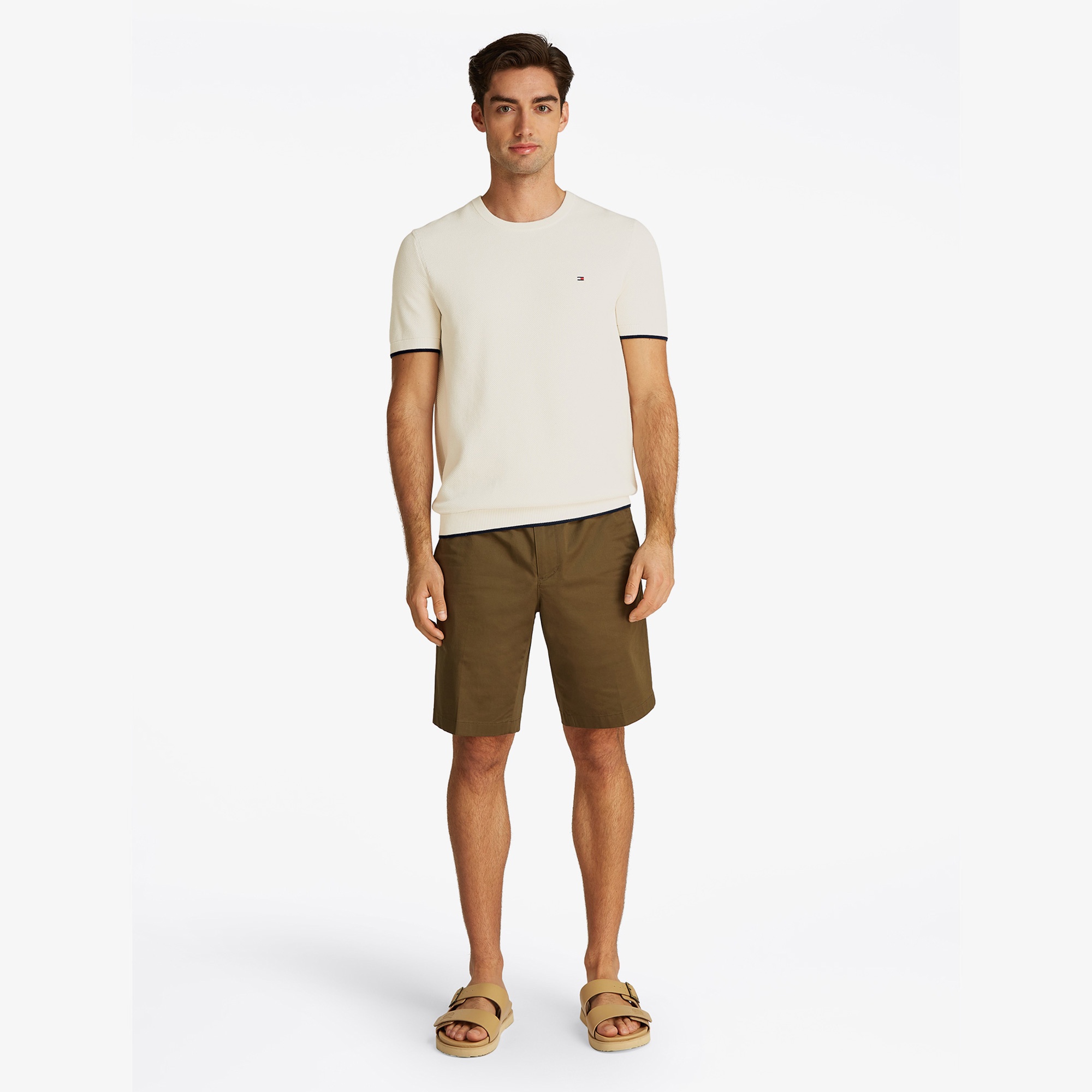 Tommy Hilfiger Tipped Structure Knitted Erkek Beyaz T-Shirt