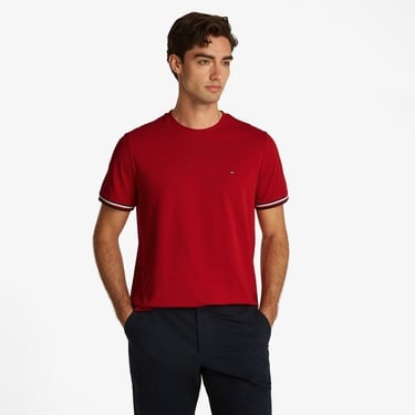  Tommy Hilfiger Global Stripe Cuff Erkek Kırmızı T-Shirt