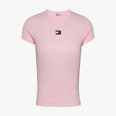  Tommy Jeans Slim Badge Rib Kadın Pembe T-Shirt