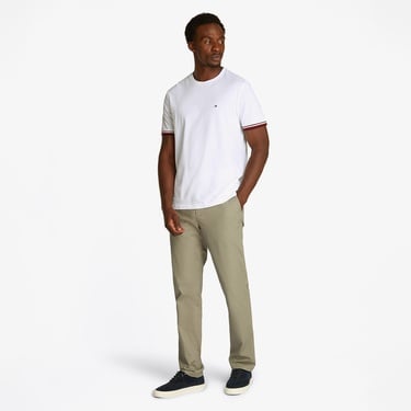  Tommy Hilfiger Global Stripe Cuff Erkek Beyaz T-Shirt