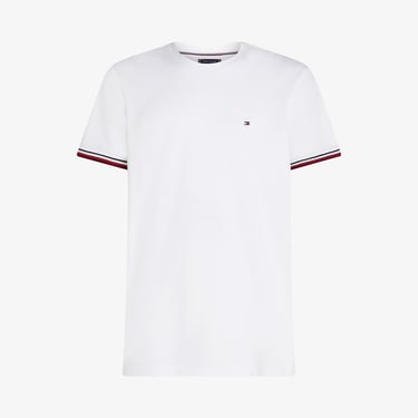  Tommy Hilfiger Global Stripe Cuff Erkek Beyaz T-Shirt