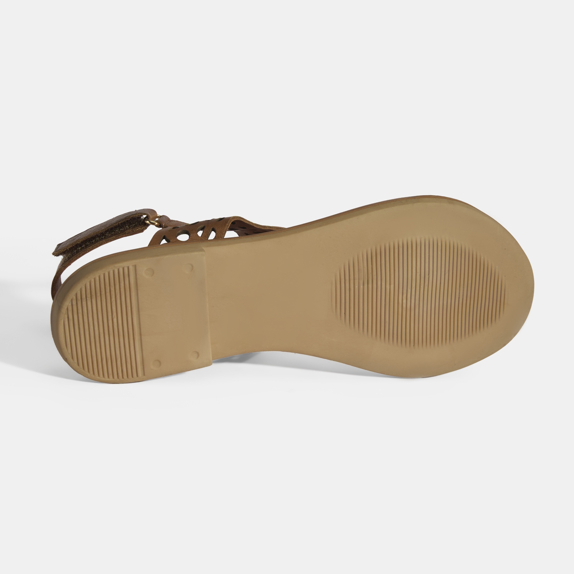 Kadın Taba Cırt Detaylı Perforeli Deri Sandalet