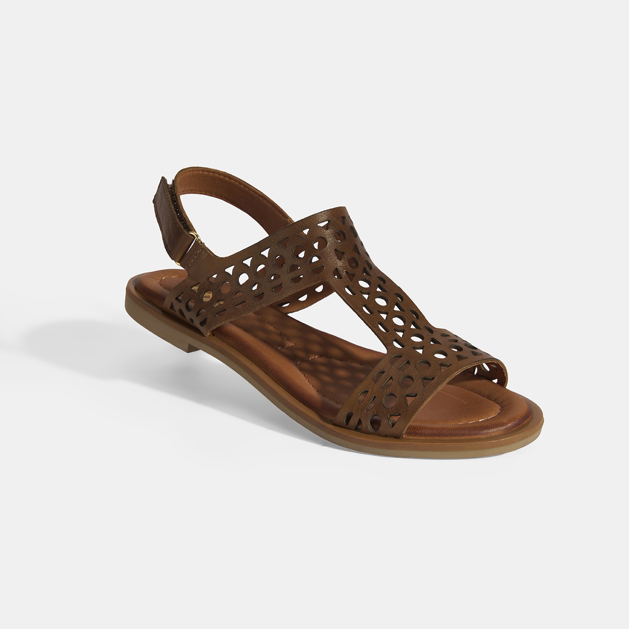 Kadın Taba Cırt Detaylı Perforeli Deri Sandalet