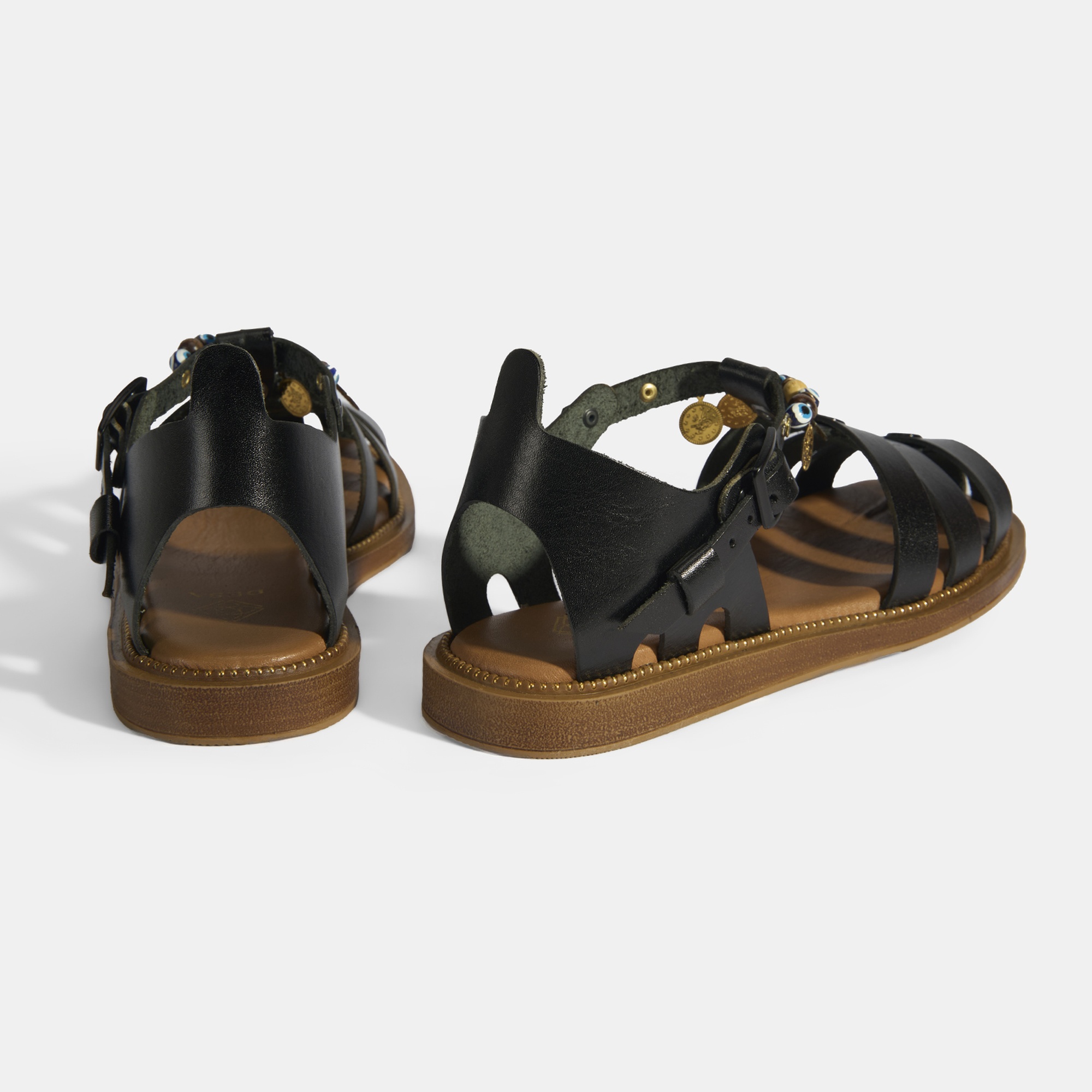 Kadın Siyah Aksesuar Detaylı Ayarlanabilir Tokalı Deri Sandalet