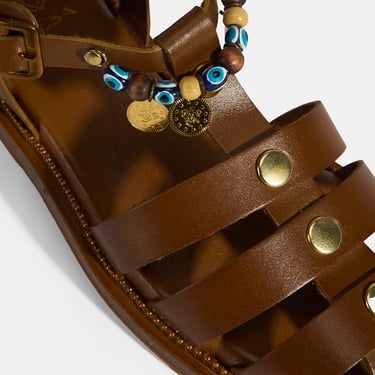  Kadın Taba Aksesuar Detaylı Ayarlanabilir Tokalı Deri Sandalet