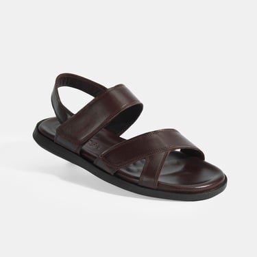  Erkek Kahve Cırt Detaylı Deri Sandalet