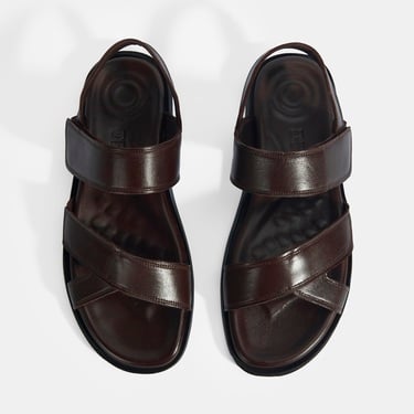  Erkek Kahve Cırt Detaylı Deri Sandalet