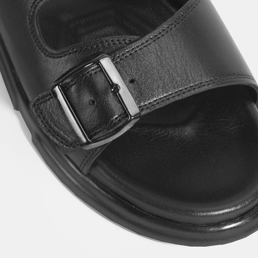  Erkek Siyah Ayarlanabilir Tokalı Deri Terlik