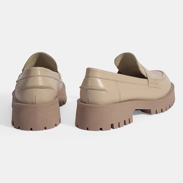  Kadın Taba Slip-On Deri Loafer