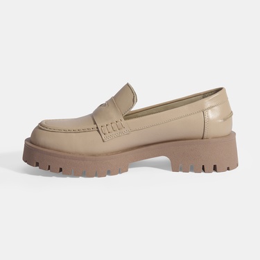  Kadın Taba Slip-On Deri Loafer