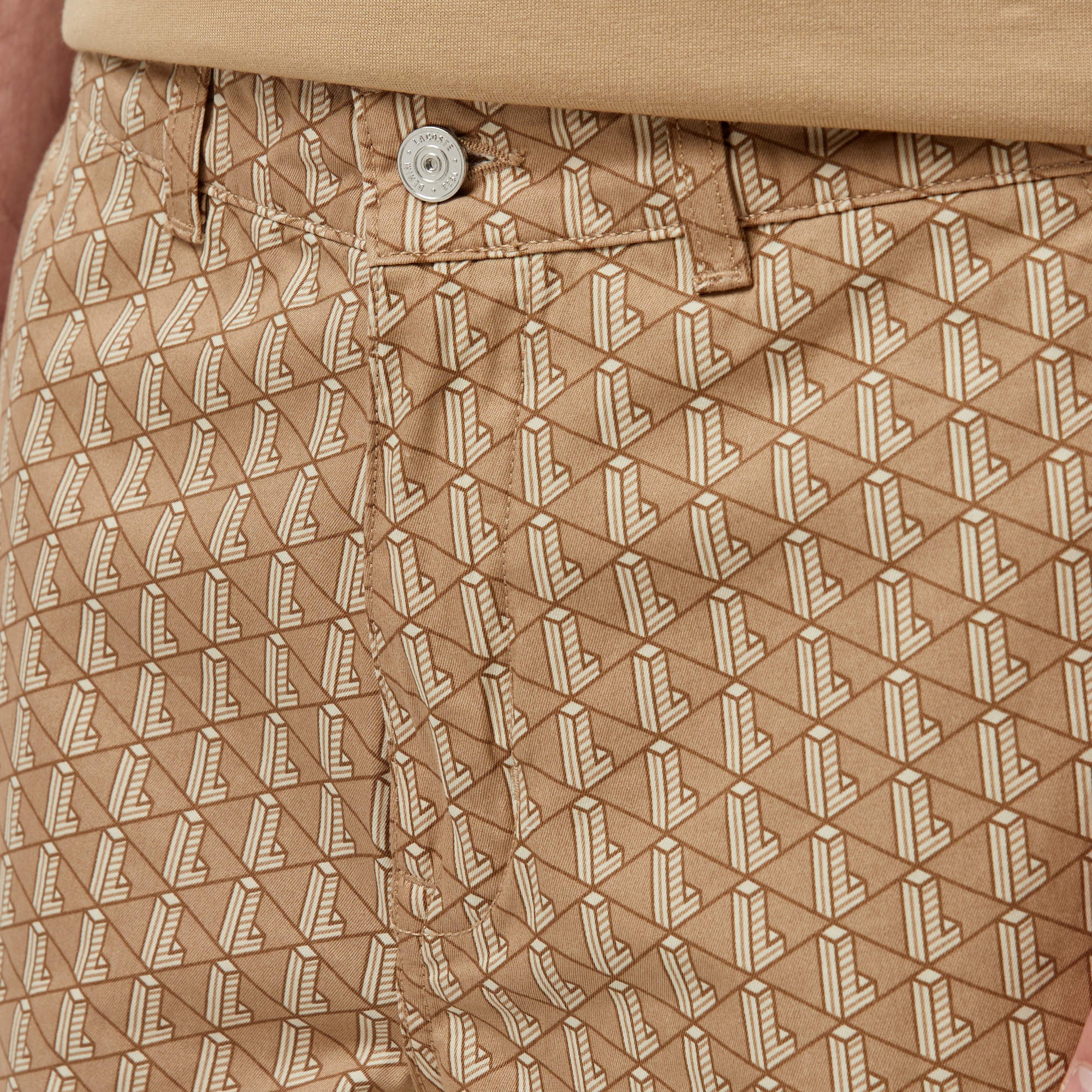 Erkek Loose Fit Monogram Bej Bermuda Şort