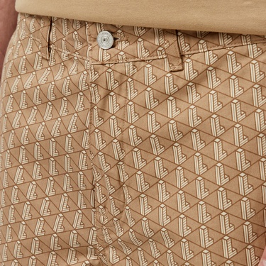  Erkek Loose Fit Monogram Bej Bermuda Şort