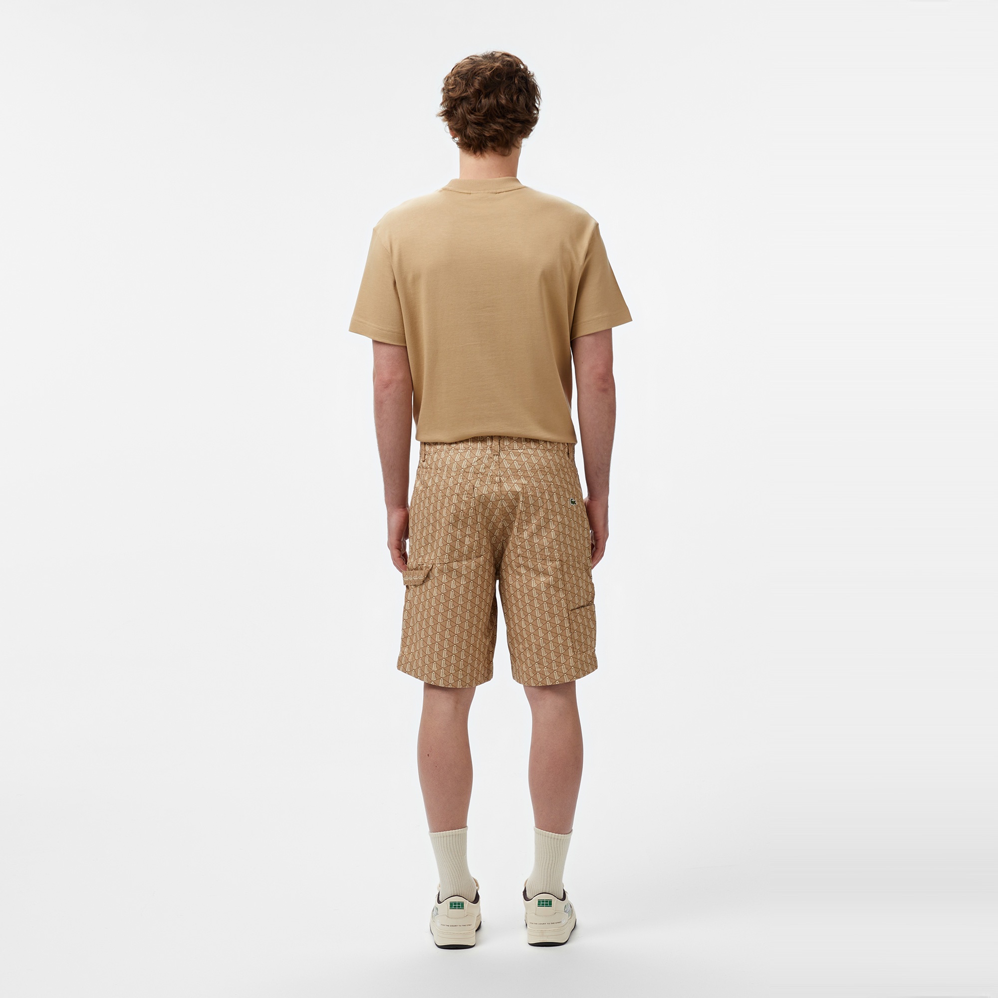 Erkek Loose Fit Monogram Bej Bermuda Şort