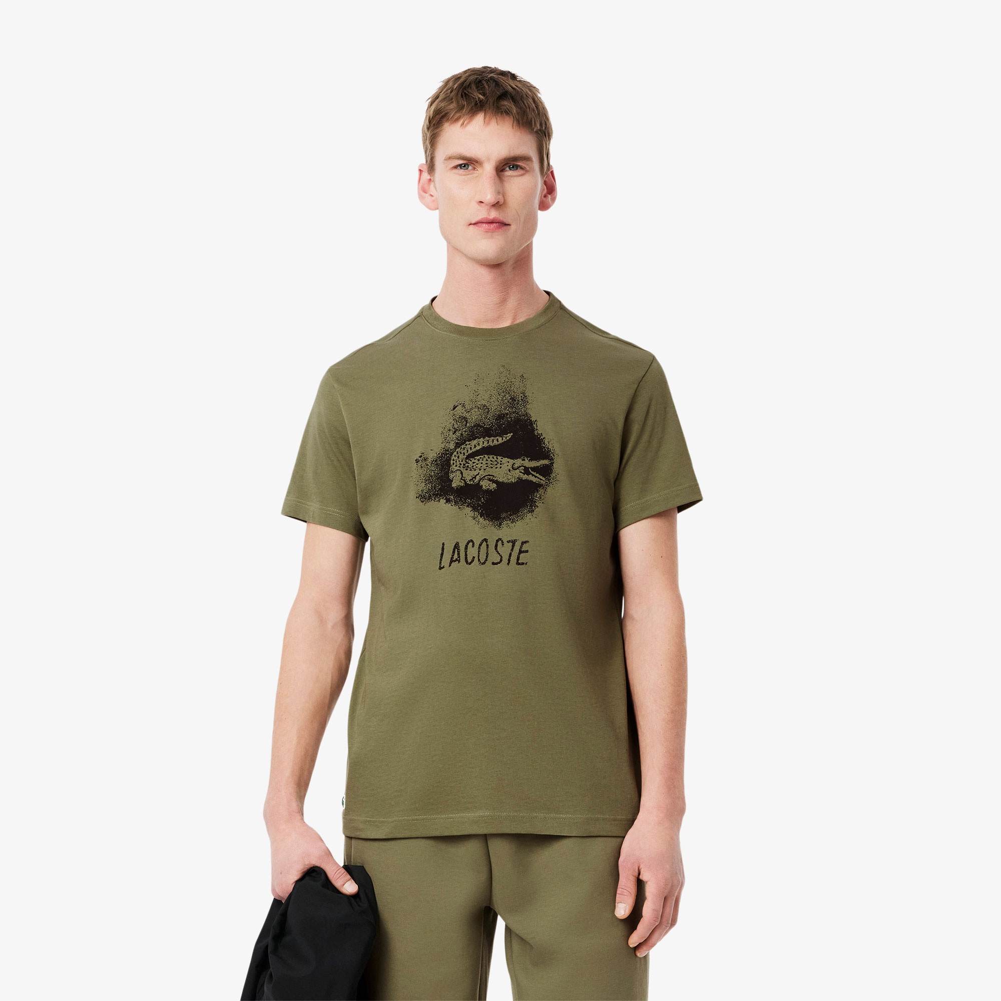 Lacoste Erkek Regular Fit Bisiklet Yaka Baskılı Haki T-Shirt