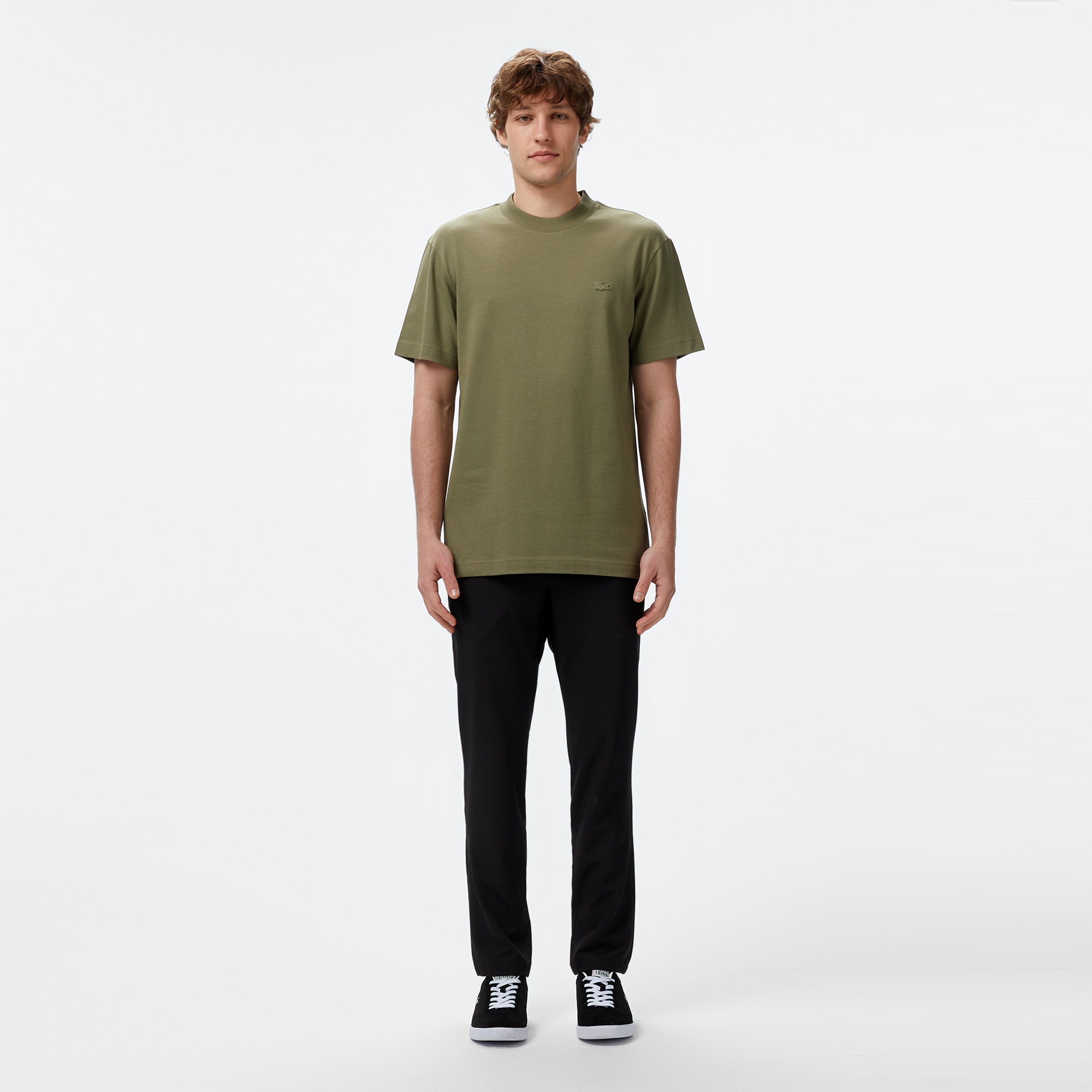 Erkek Relaxed Fit Bisiklet Yaka Haki T-Shirt
