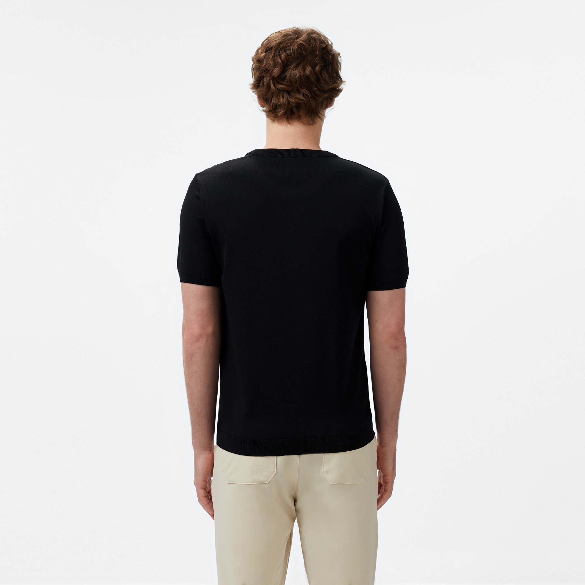 Erkek Regular Fit Kısa Kollu Bisiklet Yaka Siyah Triko