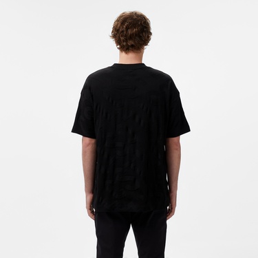  Lacoste Erkek Bisiklet Yaka Desenli Siyah T-Shirt