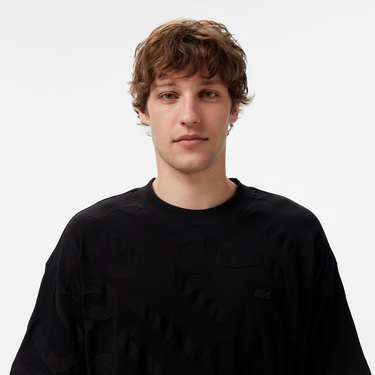  Lacoste Erkek Bisiklet Yaka Desenli Siyah T-Shirt