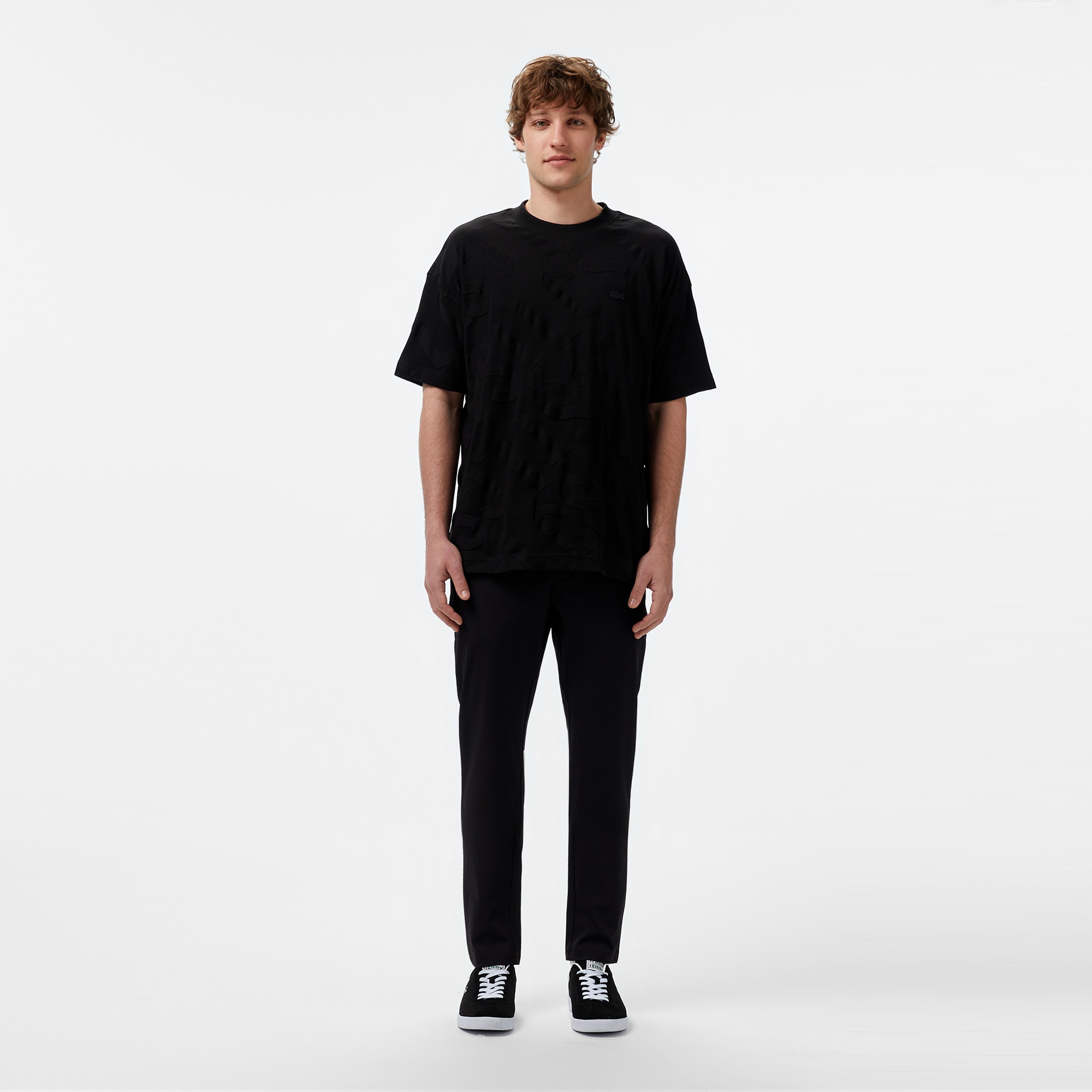 Lacoste Erkek Bisiklet Yaka Desenli Siyah T-Shirt