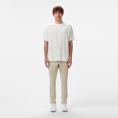 Lacoste Erkek Bisiklet Yaka Desenli Beyaz T-Shirt