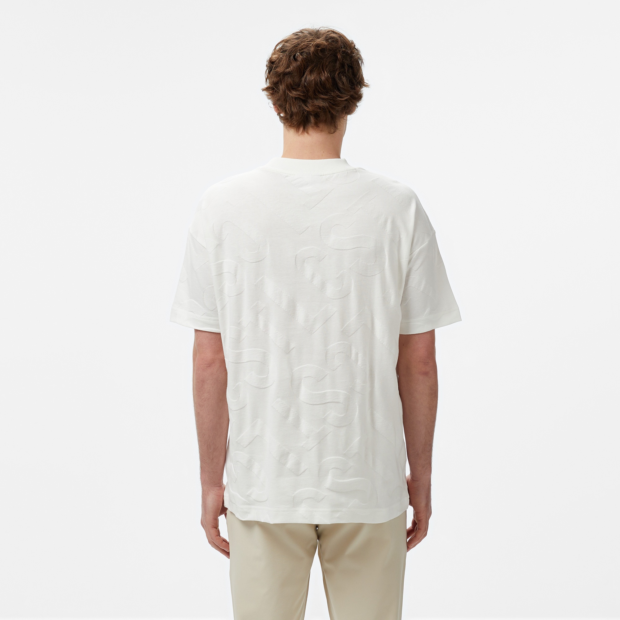 Lacoste Erkek Bisiklet Yaka Desenli Beyaz T-Shirt