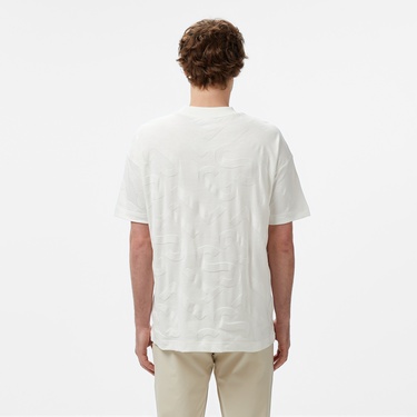  Lacoste Erkek Bisiklet Yaka Desenli Beyaz T-Shirt