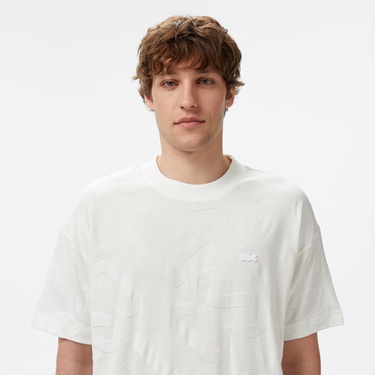  Lacoste Erkek Bisiklet Yaka Desenli Beyaz T-Shirt