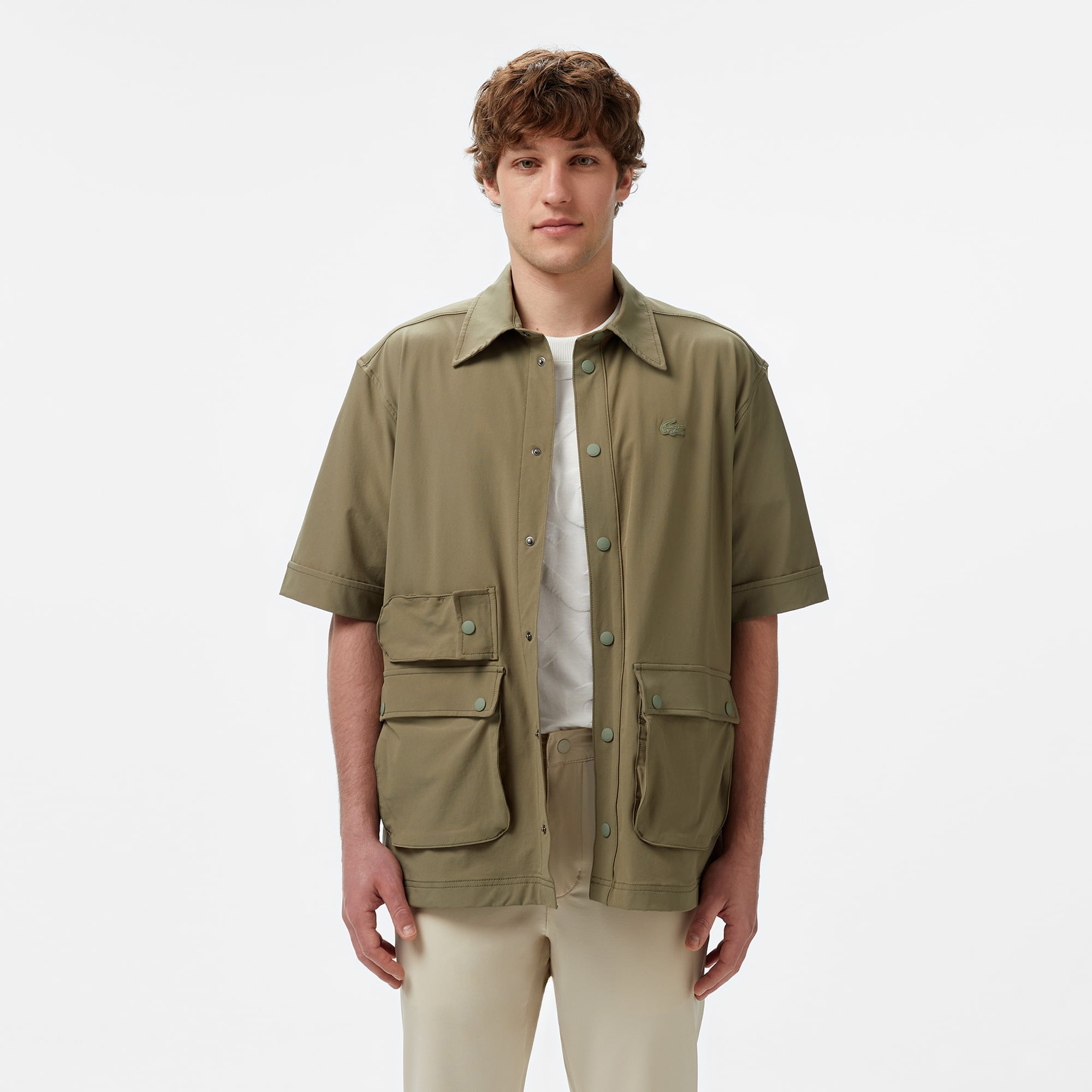  Lacoste Erkek Relaxed Fit Kısa Kollu Haki Gömlek