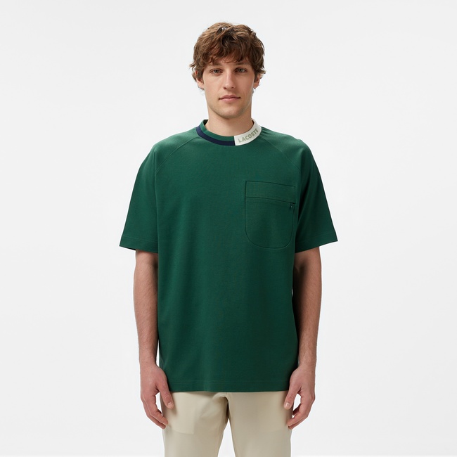  Erkek Bisiklet Yaka Koyu Yeşil Cepli T-Shirt