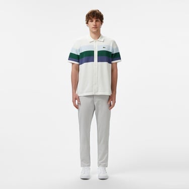  Erkek Kısa Kollu Polo Yaka Çizgili Beyaz Triko