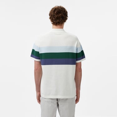  Erkek Kısa Kollu Polo Yaka Çizgili Beyaz Triko