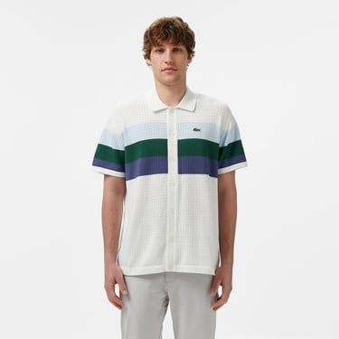  Erkek Kısa Kollu Polo Yaka Çizgili Beyaz Triko