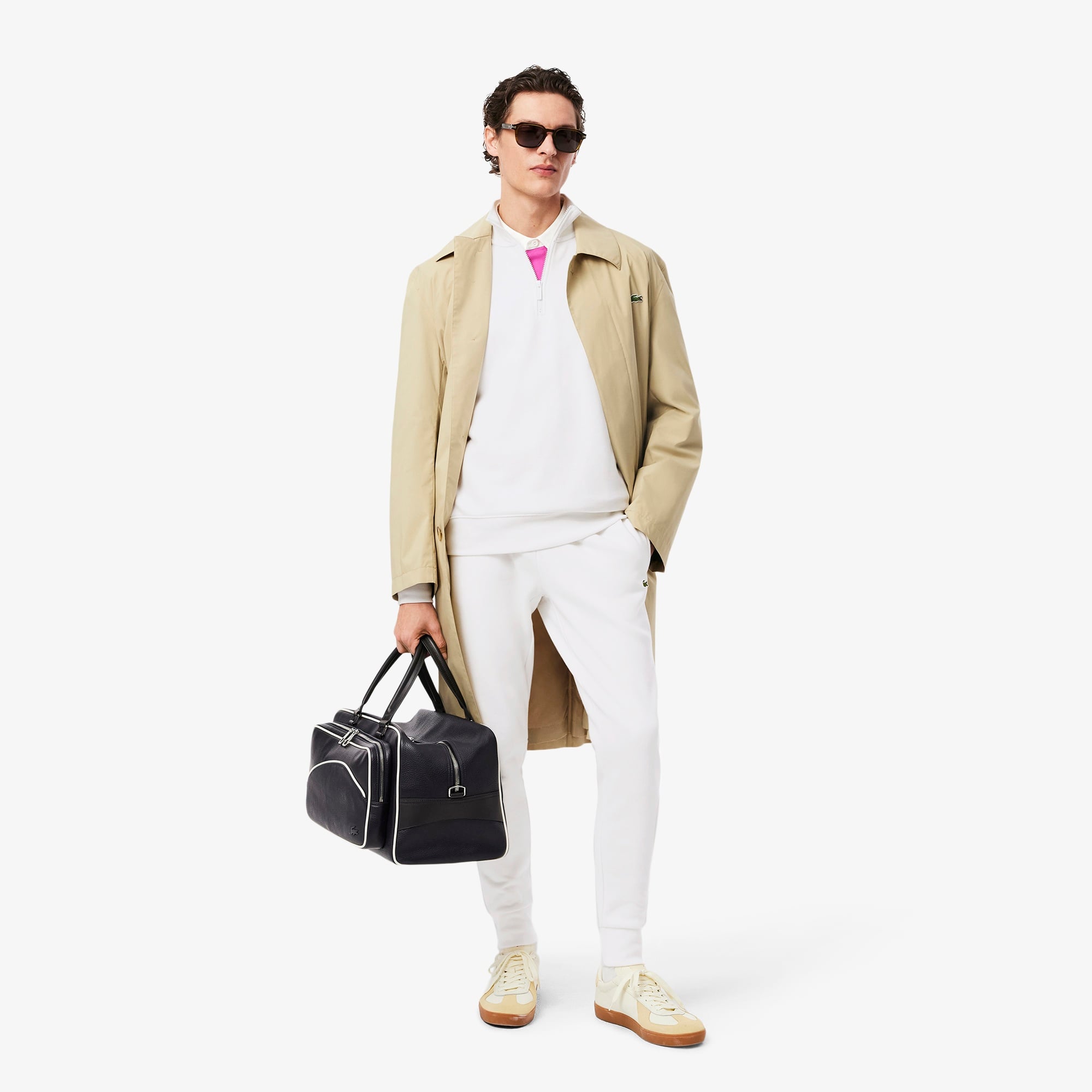 Erkek Classic Fit Yarım Fermuarlı Beyaz Sweatshirt