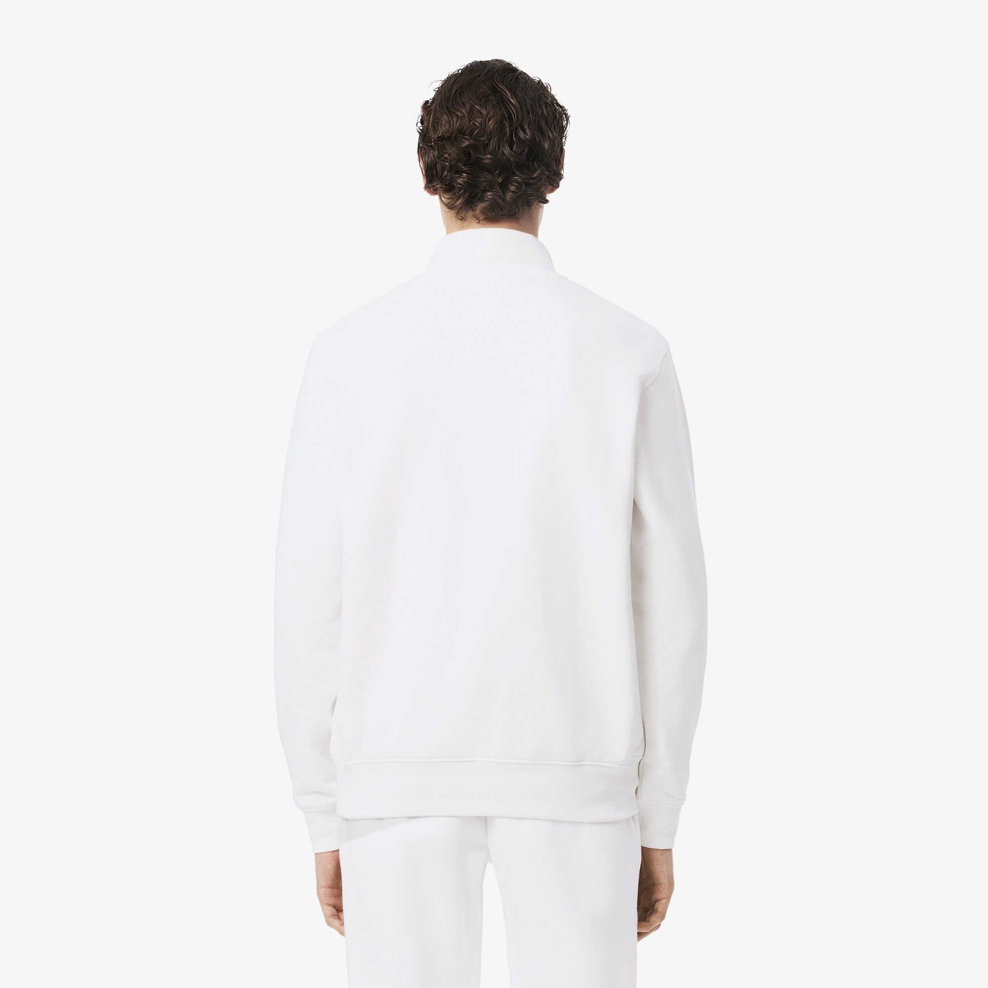 Erkek Classic Fit Yarım Fermuarlı Beyaz Sweatshirt