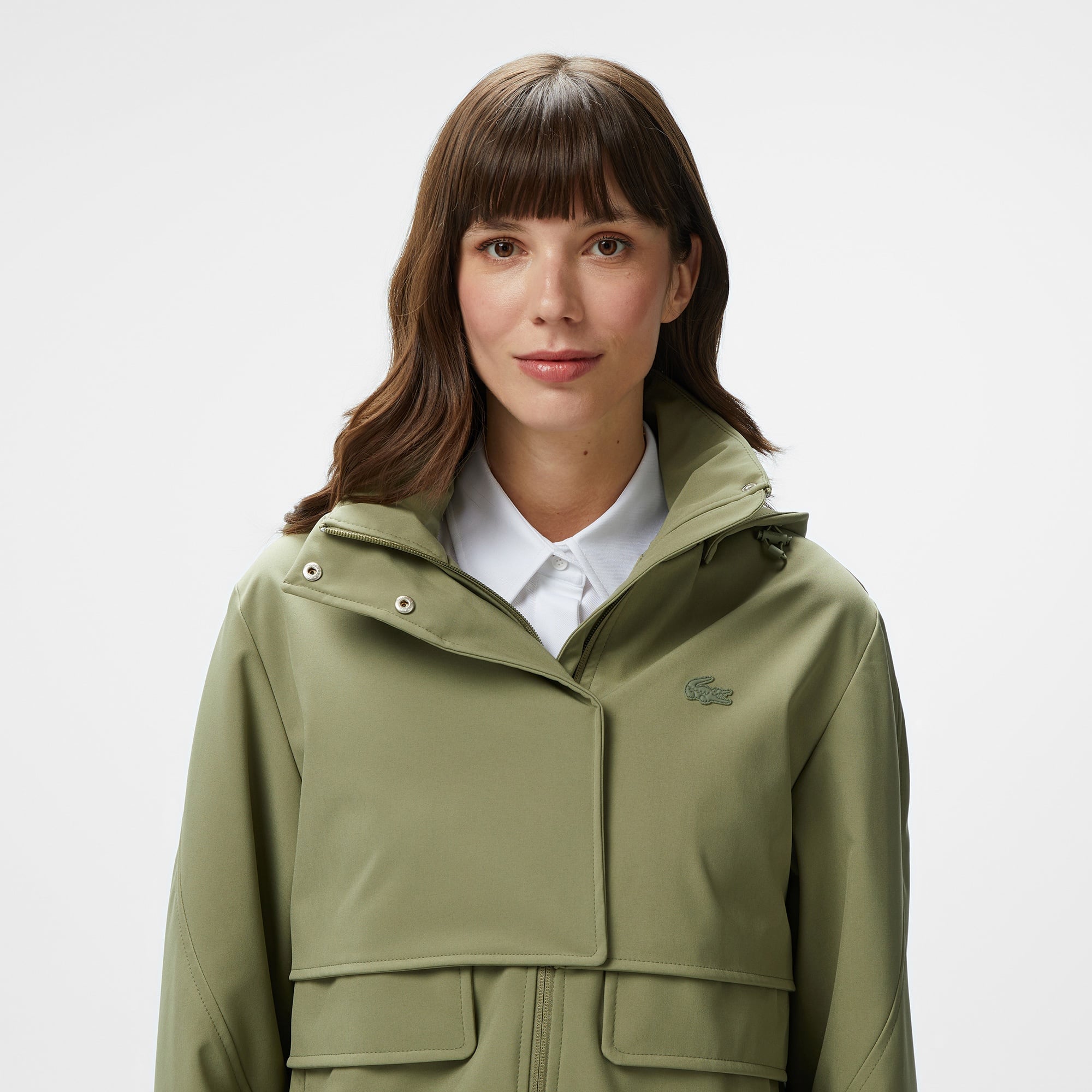 Lacoste Kadın Relaxed Fit Kapüşonlu Yeşil Yağmurluk